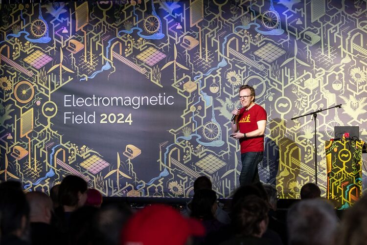A talk on the main stage at EMF